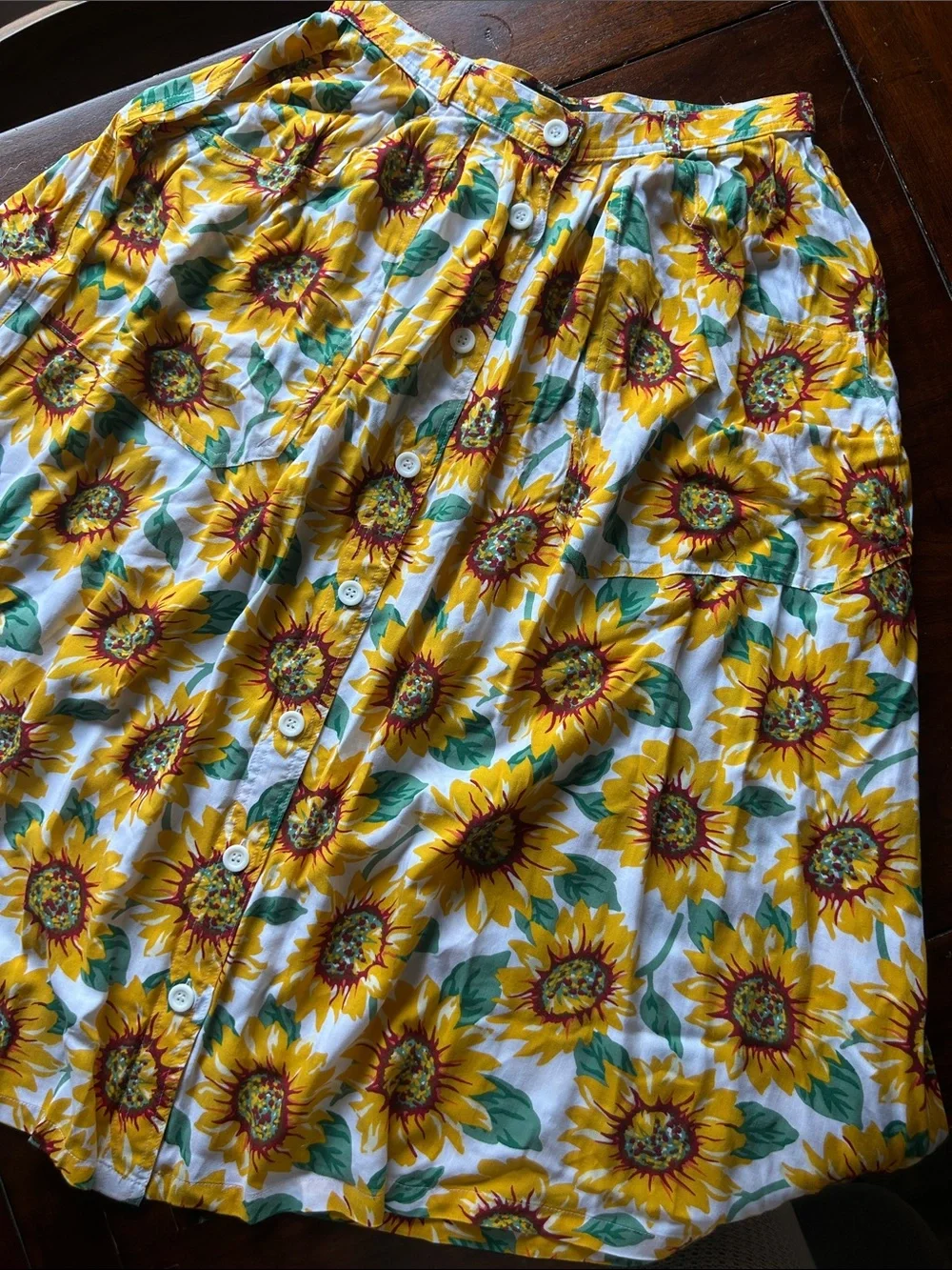 American Apparel Sunflower Print Button-Front Women’s Skirt - Picture 3 of 4